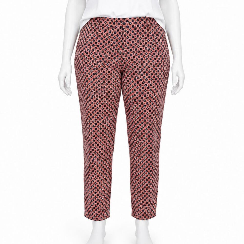 J.Crew Cafe Capri Pants Womens Size 12 Red Navy Floral Geometric